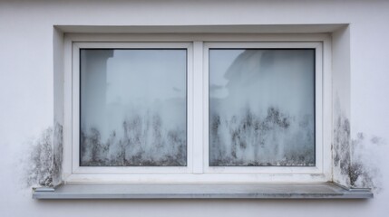 Black mold growing on white wall around window frame