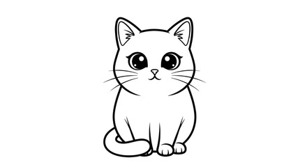 Fototapeta premium Cute Cartoon Cat Line Art