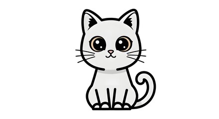 Cute Cartoon Gray Cat with Big Eyes