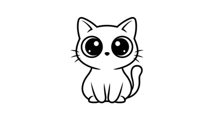 Cute Cartoon Cat Line Art with Small Tail