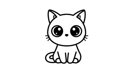 Cute Cartoon Cat Line Art with Curled Tail