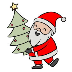 Santa Claus with a Christmas Tree Cartoon
