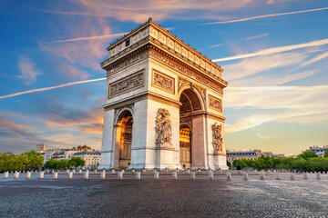 Famous Triumphal Acrh of Paris, beautiful sunset light, side view