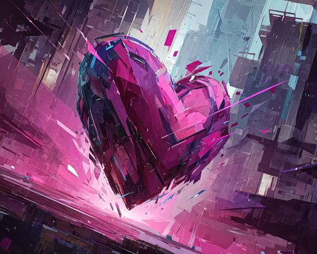 Abstract Futuristic Heart In Vibrant Cityscape