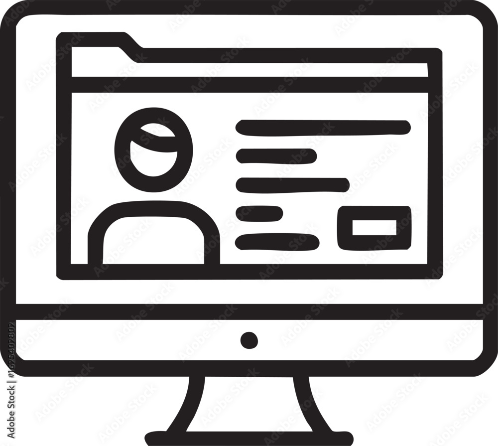 Poster computer monitor with profile display icon illustration representing online identity digital account