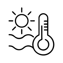Thermometer and sun icon representing high temperatures and heat waves  