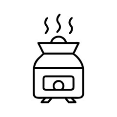 Line art illustration of a stylish kitchen furnace with steam  
