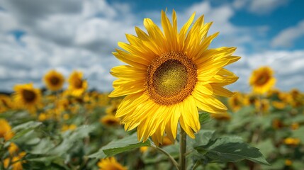 Fototapeta premium Sunflower Bloom in Vibrant Sunflower Field Landscape