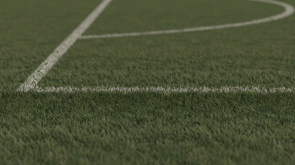 Obraz premium Close-up of a soccer field corner. Green grass and white lines. 