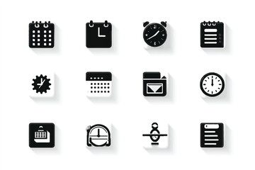 Time Management and Schedule Organization Icon Set for Productivity and Efficiency Including Calendar Clock and Email Symbols on White Background