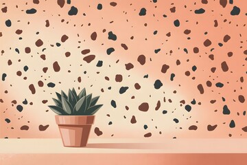 Minimal terrazzo stone surface with soft natural light shadows and tropical plant elements, ideal for design backgrounds, interior styles, and modern decorative patterns – Generative AI.
