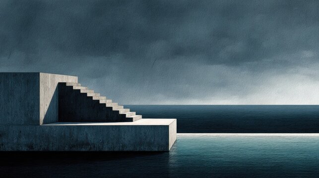 Abstract Concrete Steps Leading To Ocean - Powered by Adobe