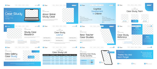 Minimal And Classic Case Study Booklet, Case Study Template | Business Case Study Booklet Layout with blue elements | Double Side Flyer Template, Case Study Website Landing Page Template