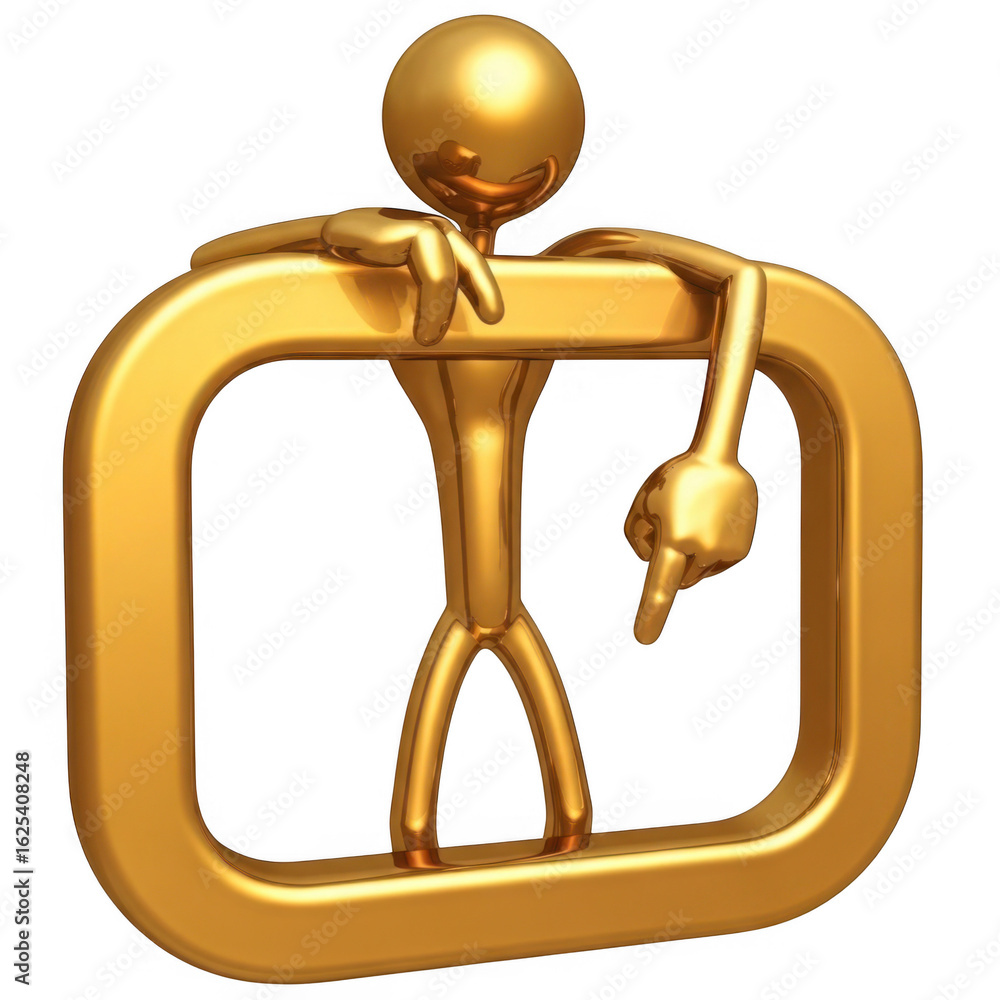 Poster golden figure interacting with abstract shape