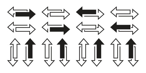 Modern Minimalist Arrow Icons: Double-Headed, Single-Headed, Up, Down, Black and White, Vector.