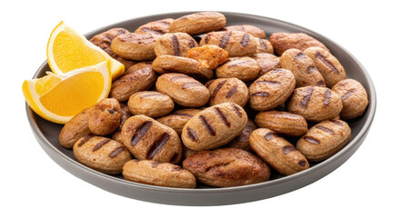 Isolated Grilled Mici with Lemon Slices