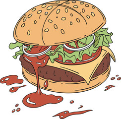 vector illustration of a burger on white background 