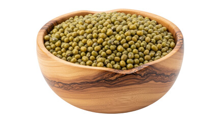Isolated Mung Beans in Wooden Bowl