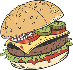 vector illustration of a burger on white background 