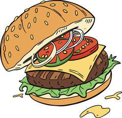 vector illustration of a burger on white background 