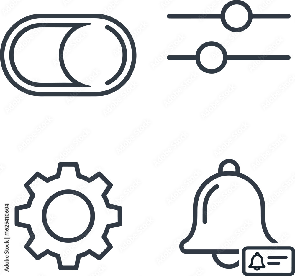 Fototapete a set of four user interface line icons for application settings, controls, and notifications.