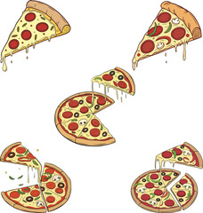 vector illustration of pizza on white background set