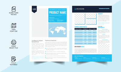 Technical Data Sheet layout template. Product Catalogue & modern a4 product catalog design template, Minimalist product brochure template design, A4 flyer, corporate flyer, business flyer, catalog