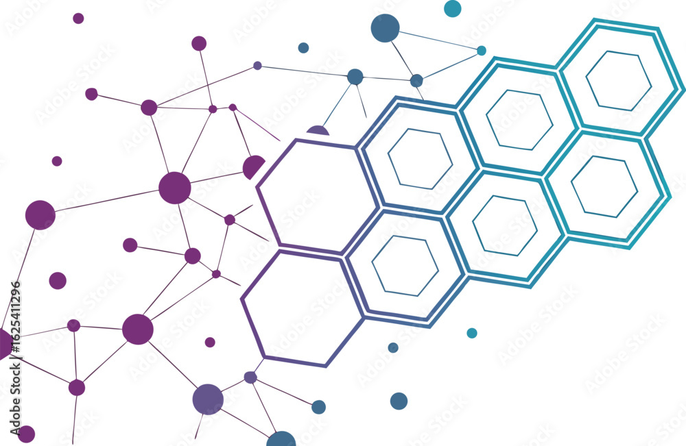 Poster abstract network of hexagons and connected dots