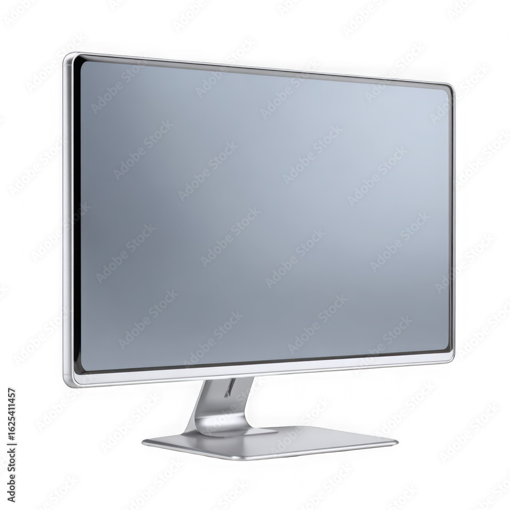 Poster modern flat screen computer monitor with sleek silver stand isolated on transparent background