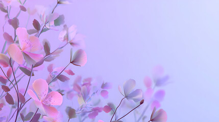 Delicate pastel purple and pink floral branches with soft focus against a serene gradient background creating a dreamy ethereal atmosphere