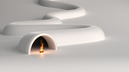 Minimalist 3D Tunnel with Fire