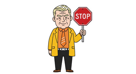 Isolated Man Holding Stop Sign