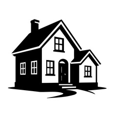 Family House Silhouette – Residential Home Vector Illustration