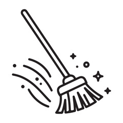 A Whimsical Broom Sweeping Away Dust Creating a Sparkling Clean Environment With Its Magical Cleaning Power in a Line Art Style
