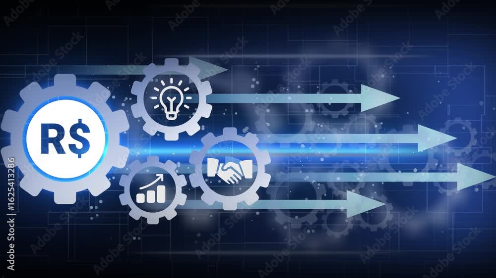 Poster brazilian-real stable coin currency business and digital money hologram symbol appears on a digital 