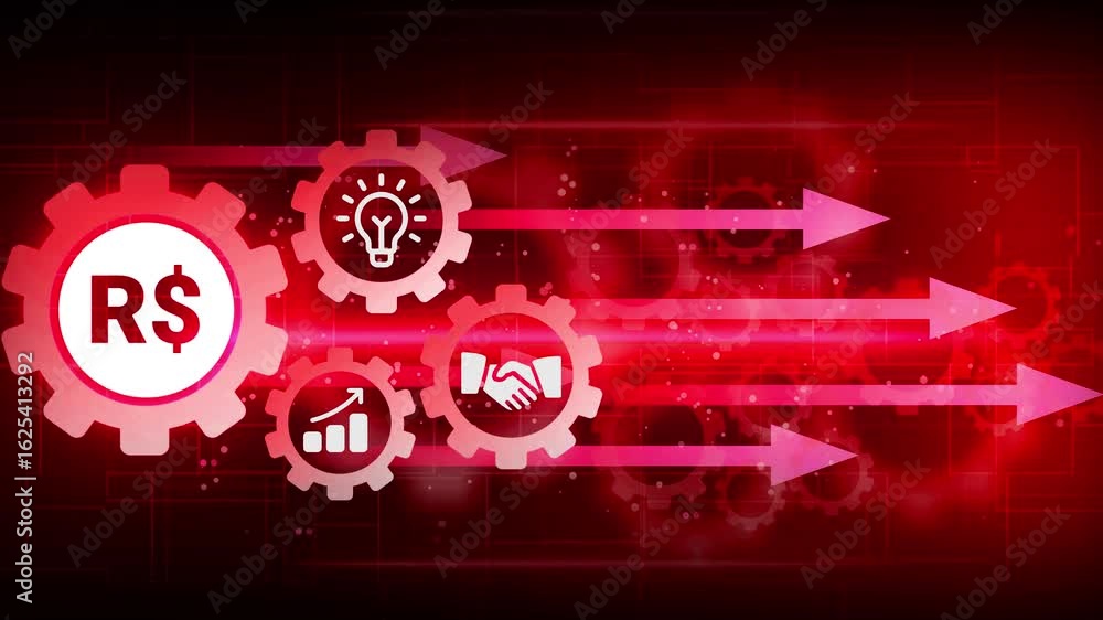 Poster brazilian-real stable coin currency business and digital money hologram symbol appears on a digital 