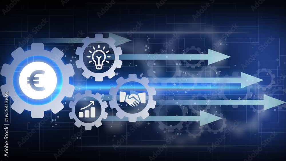 Poster euro stable coin currency business and digital money hologram symbol appears on a digital background