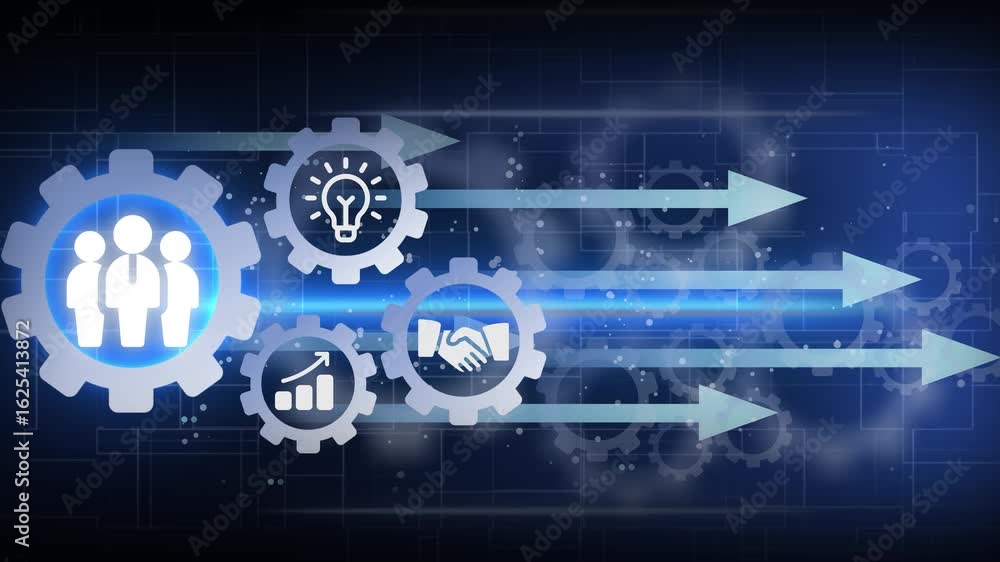 Aufkleber glowing neon teamwork icon. global team work concept animation. animation of network of connections 