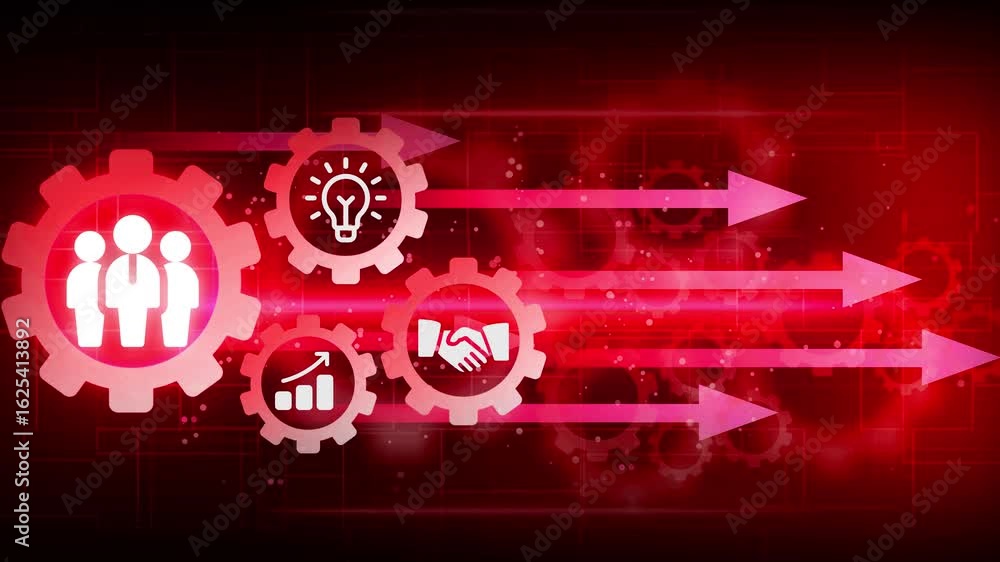 Aufkleber glowing neon teamwork icon. global team work concept animation. animation of network of connections 