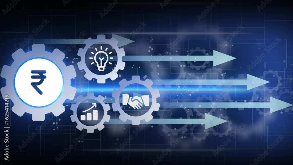 Poster rupee-symbol stable coin currency business and digital money hologram symbol appears on a digital ba