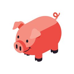 (Cute Isometric Pig Illustration. A friendly pink three dimensional swine graphic, perfect for finance, savings, or wealth management concepts. This charming animal symbolizes good fortune and.)