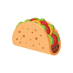 (Crispy Mexican Food Icon. Vibrant illustration of a classic hard-shelled delight, bursting with savory fillings. Represents a popular, tasty Latin American snack.)