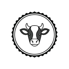 (Stylized Cow Head Icon. Abstract bovine animal emblem in a circular frame, perfect for dairy, agriculture, or food-related designs. Represents natural purity.)