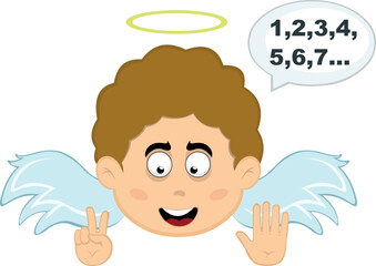 vector illustration face angel character cartoon, with your fingers hands counting numbers