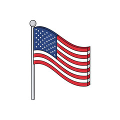 (Waving American Flag Graphic. Illustrative United States banner on a pole, symbolizing national pride, liberty, and democracy. Ideal for patriotic celebrations.)