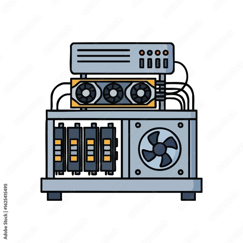 Aufkleber (crypto mining rig illustration. modern computer system for advanced blockchain operations. this vib