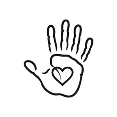 Obraz premium (Caring Hand with Heart Symbol. An outline of a human hand delicately holding a heart symbolizes profound care and compassion. It represents generosity, unity, and shared humanity.)