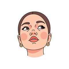(Sassy Female Character Illustration. A stylized woman's face gazes thoughtfully sideways. This modern digital artwork conveys an expression of skepticism, curiosity, or contemplation.)