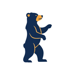 (Majestic Bear Character Illustration. Bold ursine creature rendered in a modern flat design. This graphic, with dark indigo and golden orange tones, embodies raw strength and natural power.)