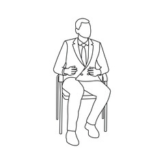 Guy in classic suit sits on a chair, strict style, business silhouette sketch